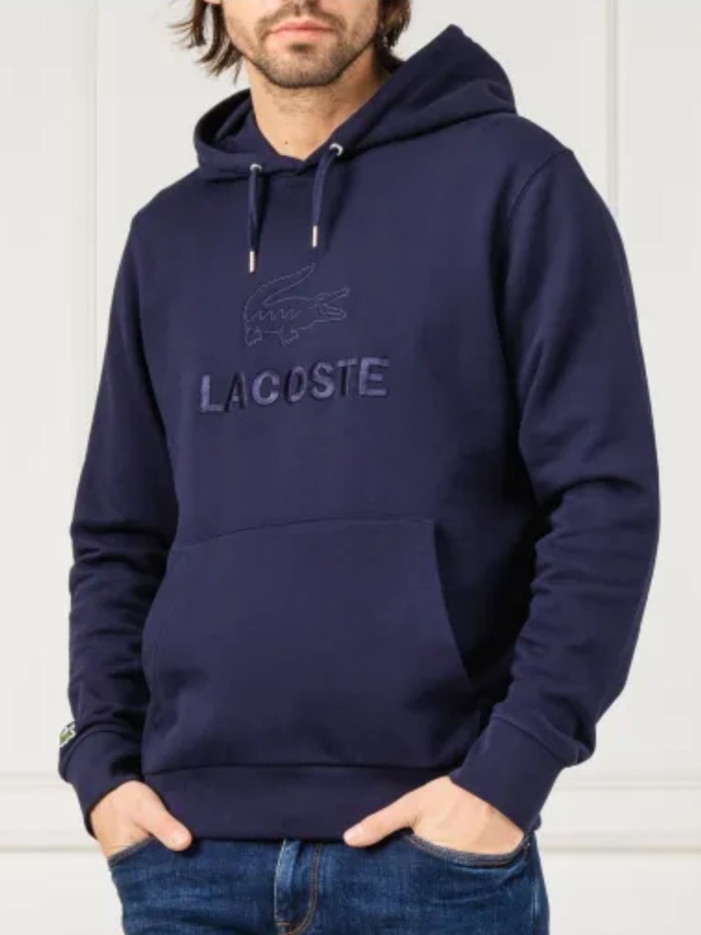 Lacoste Men’s Embroidered Chest Logo Kangaroo Pocket Hoodie Navy Size Large